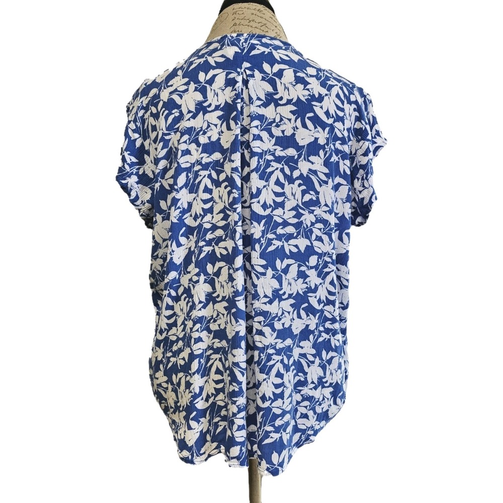 Liz Claiborne Blue Floral Button Front Cap Sleeve Shirt Size XXL Beach Resort - Picture 2 of 5